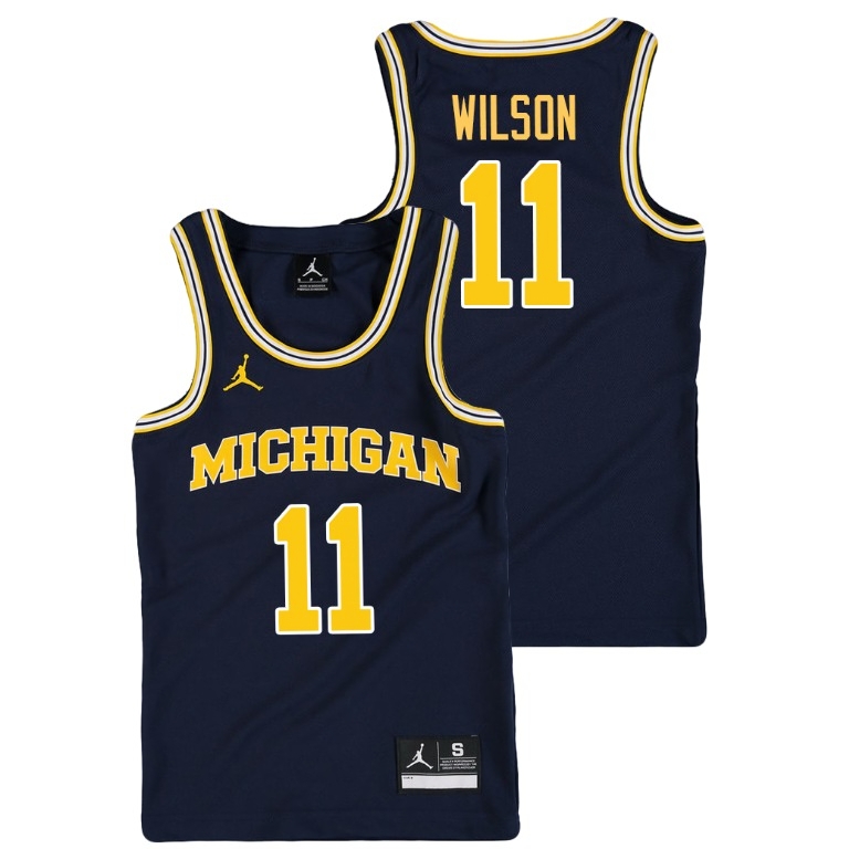 Michigan Wolverines Youth NCAA Luke Wilson #11 Navy Jordan Replica College Basketball Jersey GGF4349BT